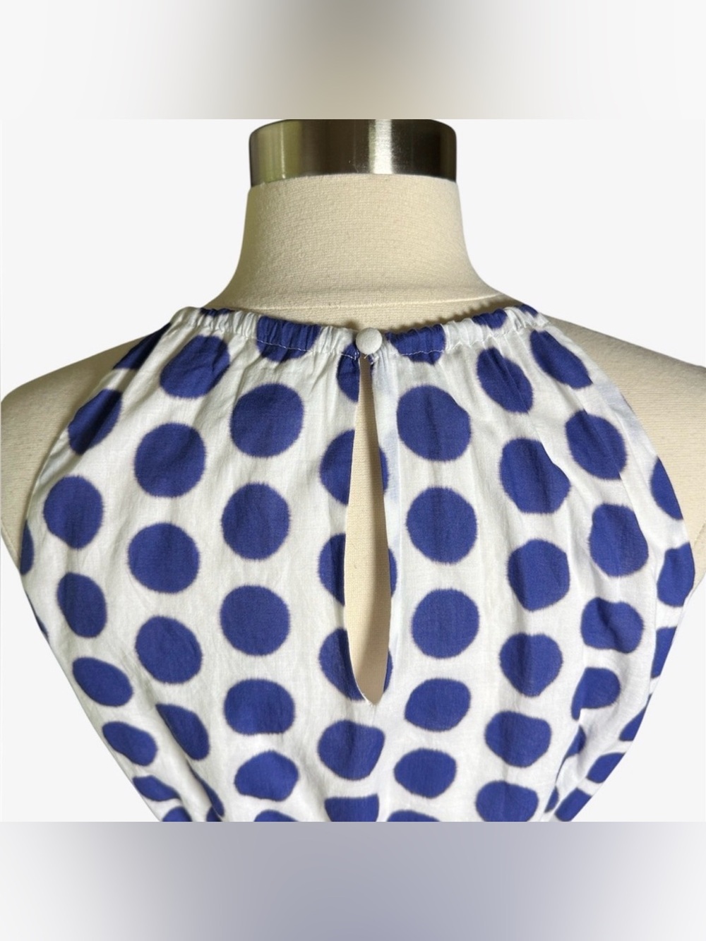 Boden White Halter Mini Dress with Blue Polka Dots - Picture 12 of 16